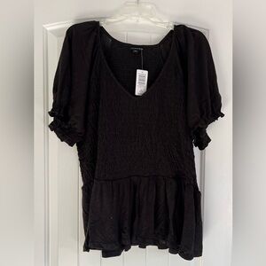 Torrid Black Smocked Ruffled Top